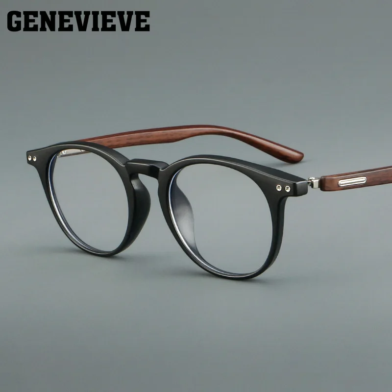 GENEVIEVE Vintage Geometric Round Minimalist Design Photochromic Anti-Blue Light Reading Glasses Customizable Prescription
