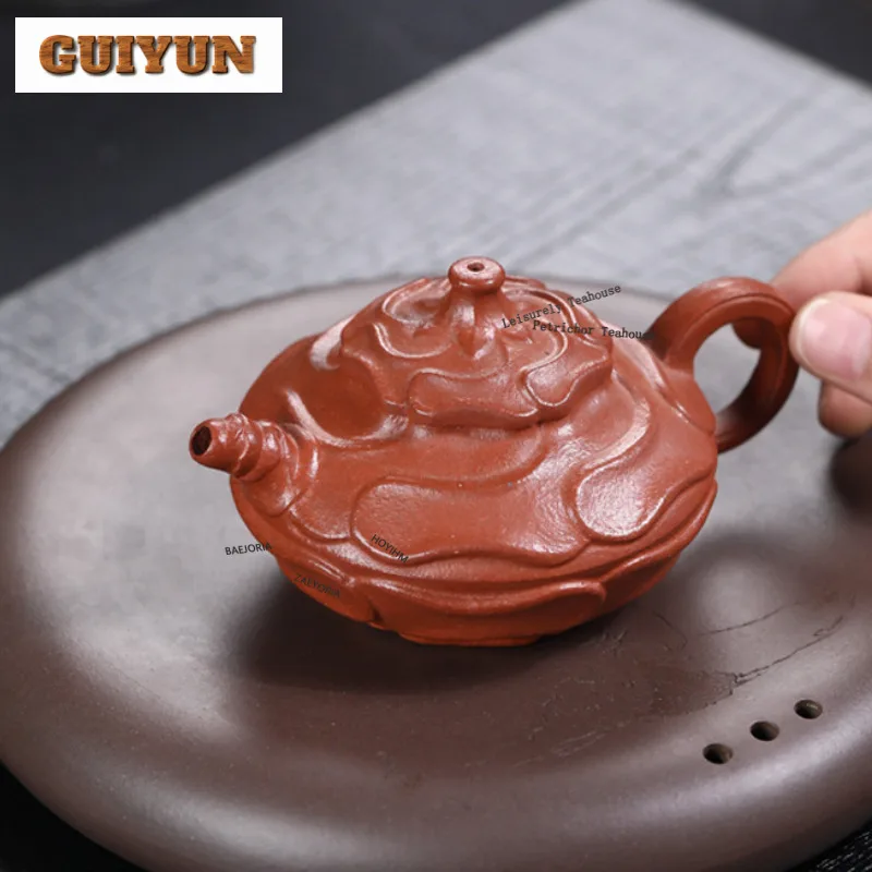 150ml Creative Yixing Purple Clay Teapots Handmade Wind-swept Sunflower Pot Raw Ore Zhu Mud Kettle Chinese Zisha Tea Set Craft