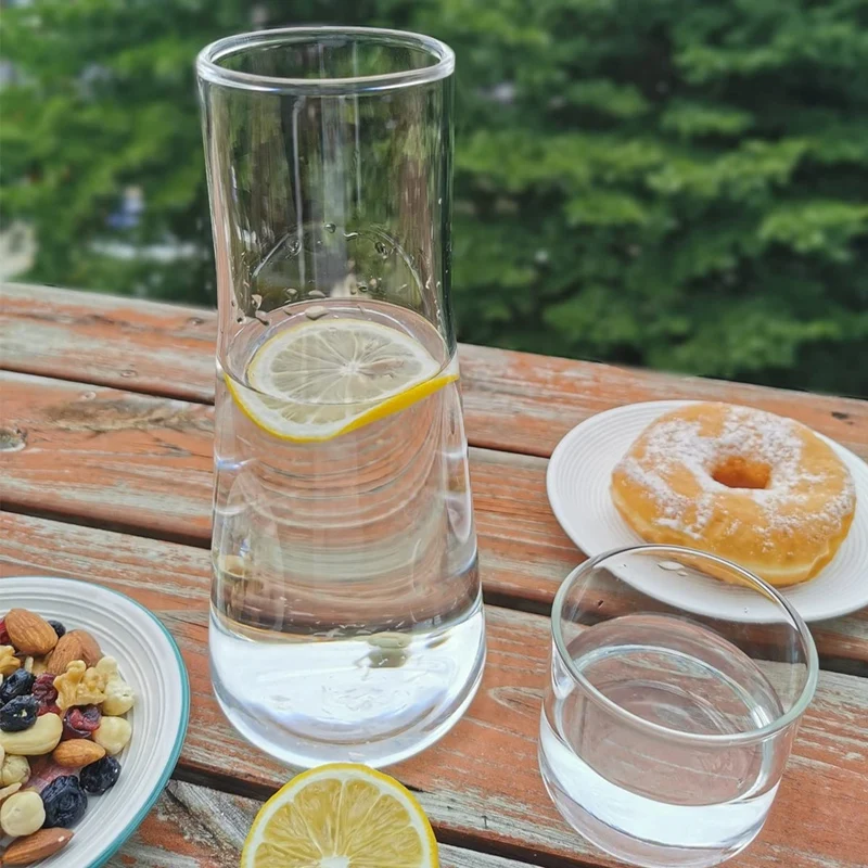 Juego de jarra de agua transparente para mesita de noche, vaso de vidrio para dormitorio, juego de tazas