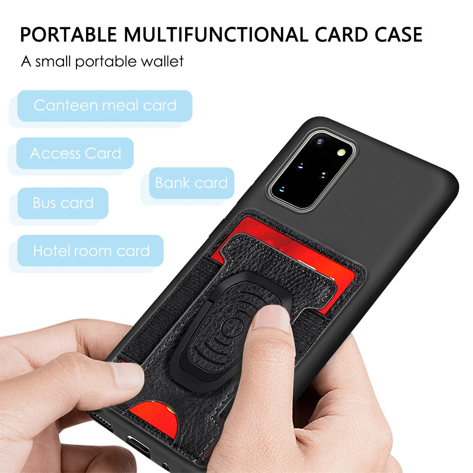 Magnetic Suction Buckle Bracket Phone Card Sleeve Card Sticker Wallet Leather Case Card Holder Ring Phone Card Bag Kickstand