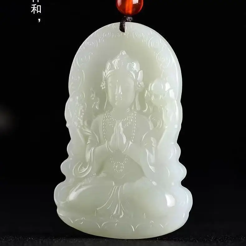 Jade Guanyin Pendant  Men Guanyin Bodhisattva Jade Pendant Safe Water Purification Guanyin Afghan Blue White Jade Stone Pendant