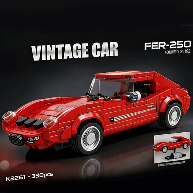 บล็อกตัวต่อรถคลาสสิกวินเทจพร้อมขาตั้งโชว์ DIY ประกอบของเล่นสะสมยานพาหนะสำหรับของขวัญวันเกิดเด็กชาย