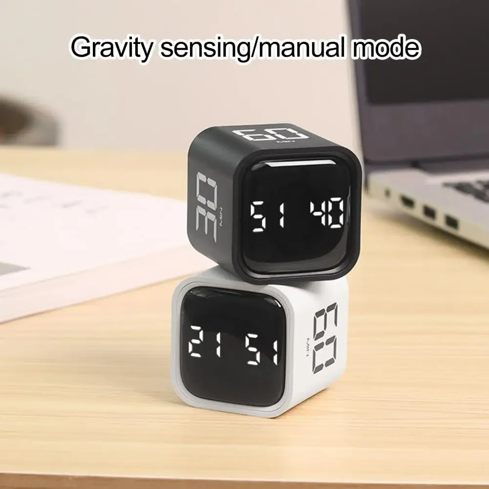 Productivity Cube Timer Gravity Sensor Flipping LED Display 4 Preset Time Dual Modes Countdown Cooking Study Mini Digital Timer