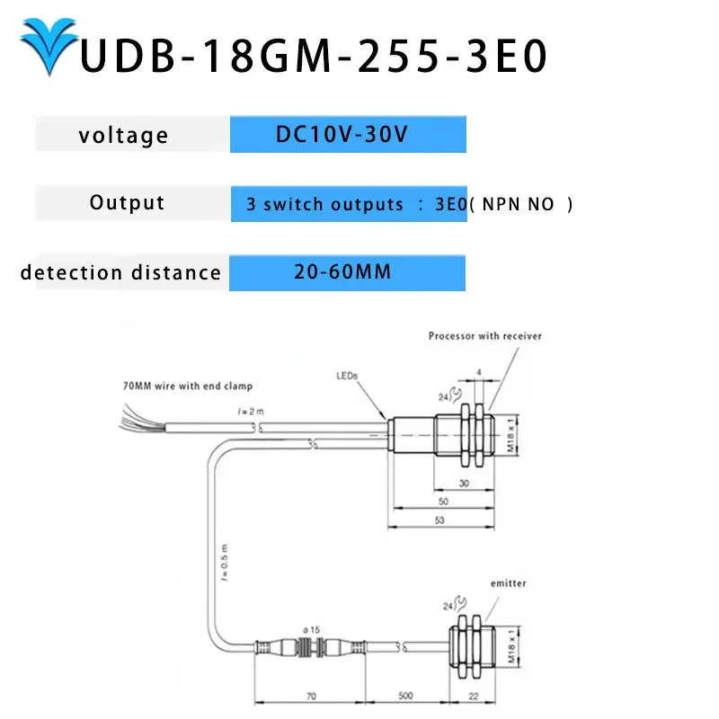 Single and dual ultrasonic sensors for detecting thin metal paper UDCX-18GM-255-3E0 E1 E2 E3