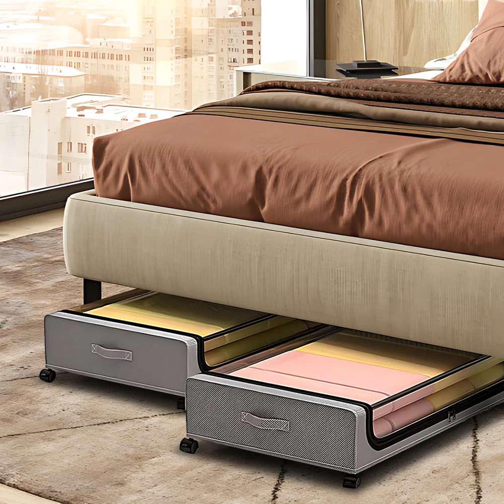 Under Bed Storage Container with Lids and Wheels Multifunctional Home Dorm Clothes Storage Bins Clear Visible Dustproof Underbed