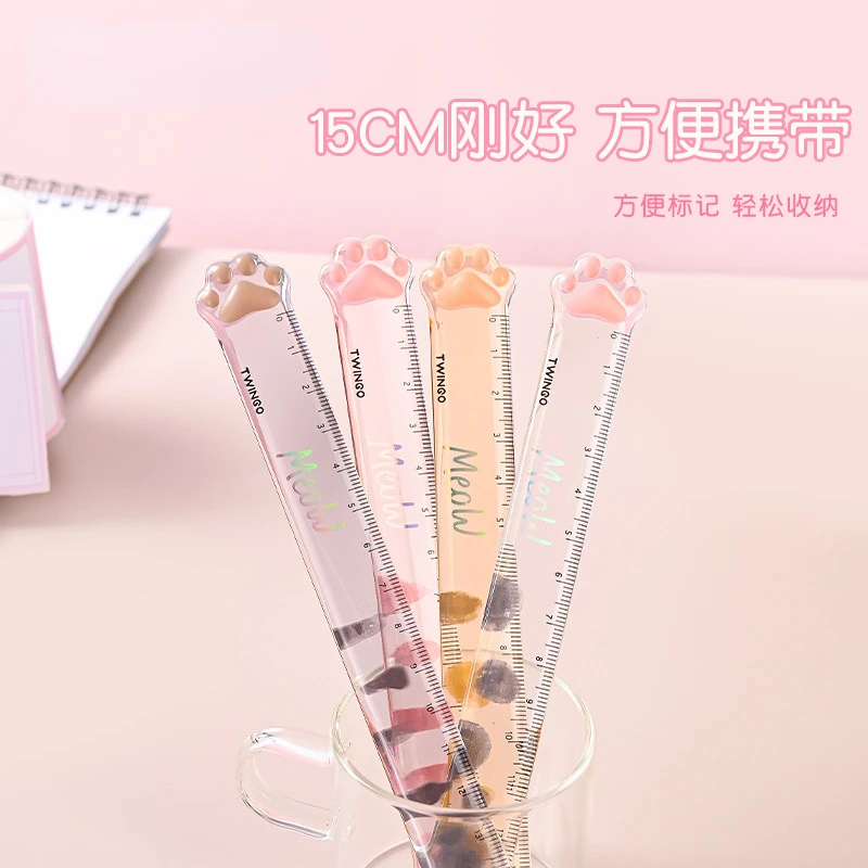 15cm Cute Cat Paw Shape Ruler Plastic Straight Rulers Kawaii School Office Supplies Planner Student Prize Measuring Drawing tool