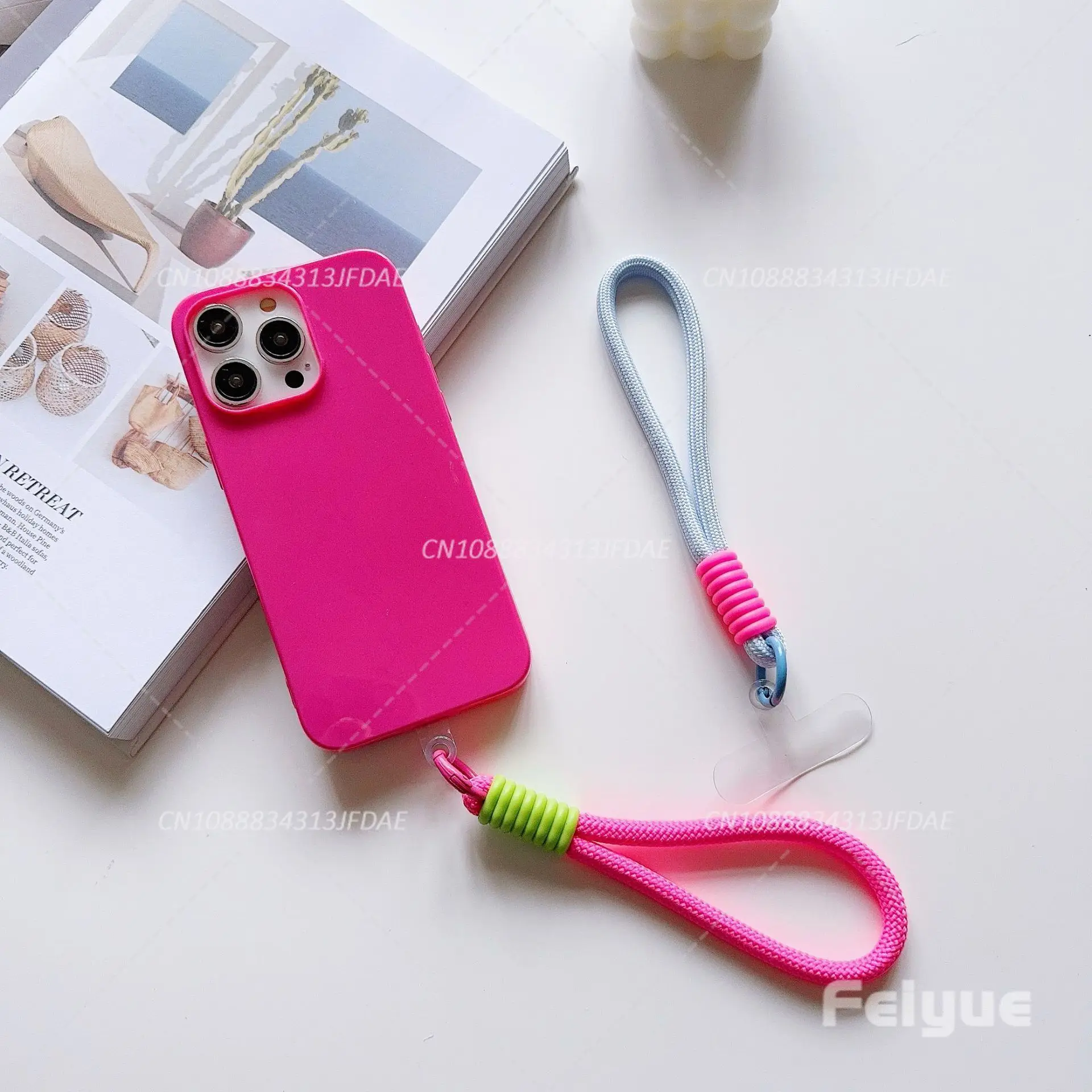 

Universal Mobile Phone Lanyard Strap Detachable Anti Fall Hanging Chain Ring Cord with Patch Short Rope Bracelet Phone Case