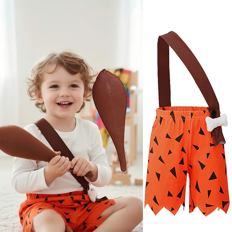 Baby Girls Boys Cavewoman Costume One Shoulder Primitive Dress Bone Headband Kids Halloween Prehistoric Party Outfits