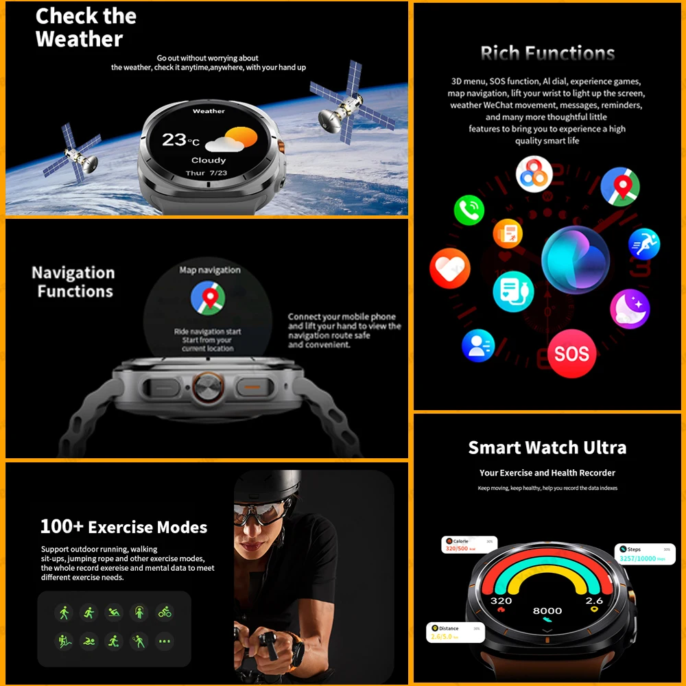 Nieuwe Samsung Galaxy Watch 7 Ultra GPS-kompas NFC Smart Watch 47 mm kloonversie AMOLED BT-oproep IP68 Galaxy 6 verbeterde smartwatch