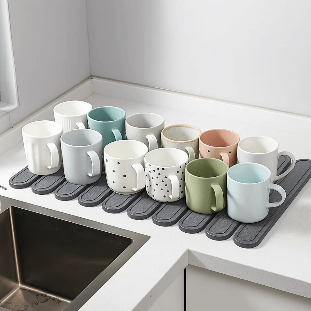 

Bath Mat Diatomite Dish Drying Mat Foldable Absorbent Kitchen Drying Pad Quick Dry Rectangular Tableware Drain Pad Countertop