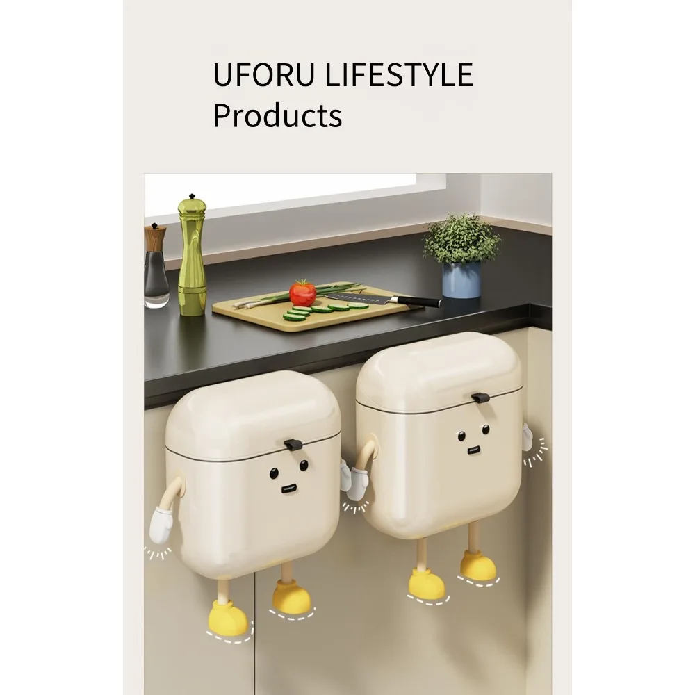 Kitchen trash can wall-mounted household new high-looking sanitary bucket with lid without bending artifact large capacity