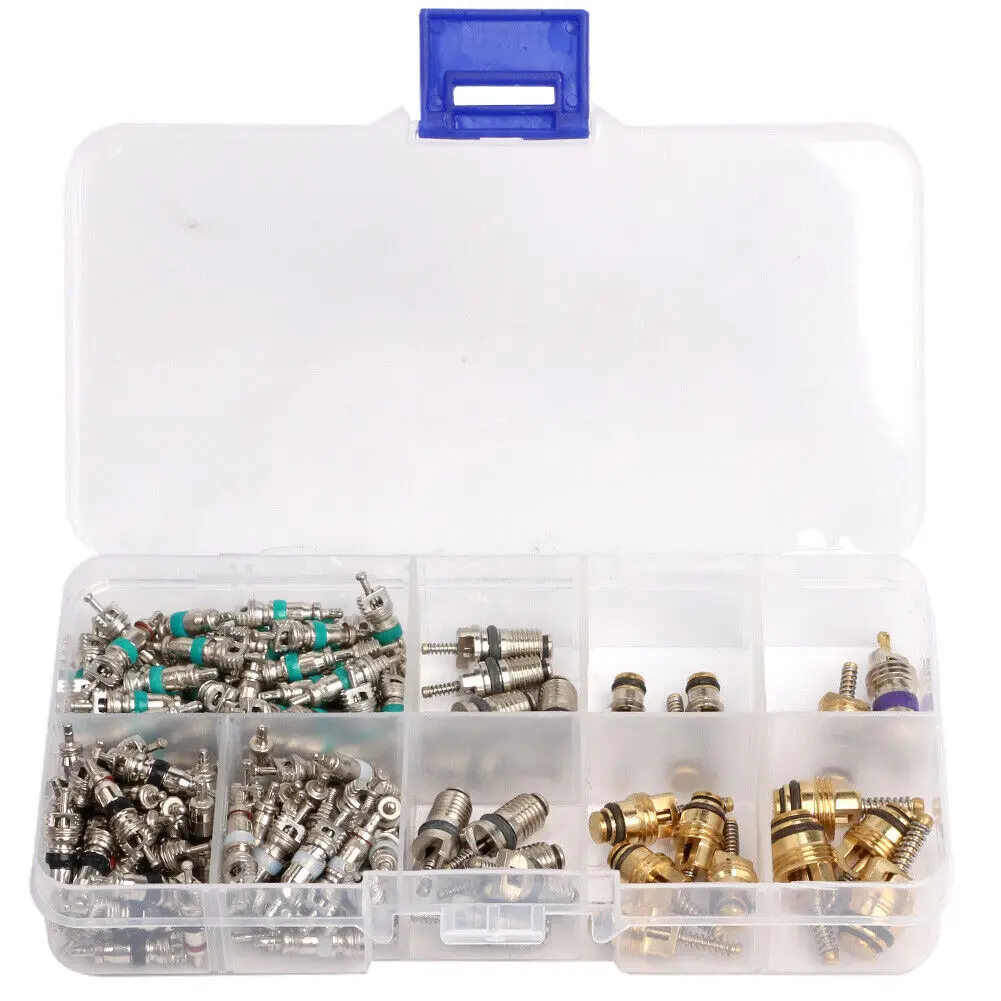 134Pcs Car Air Conditioner Valve Cores Assortment A/C AC Shrader Valve Core & Tool R134 R12 HVAC Valves Kit Auto Accessories