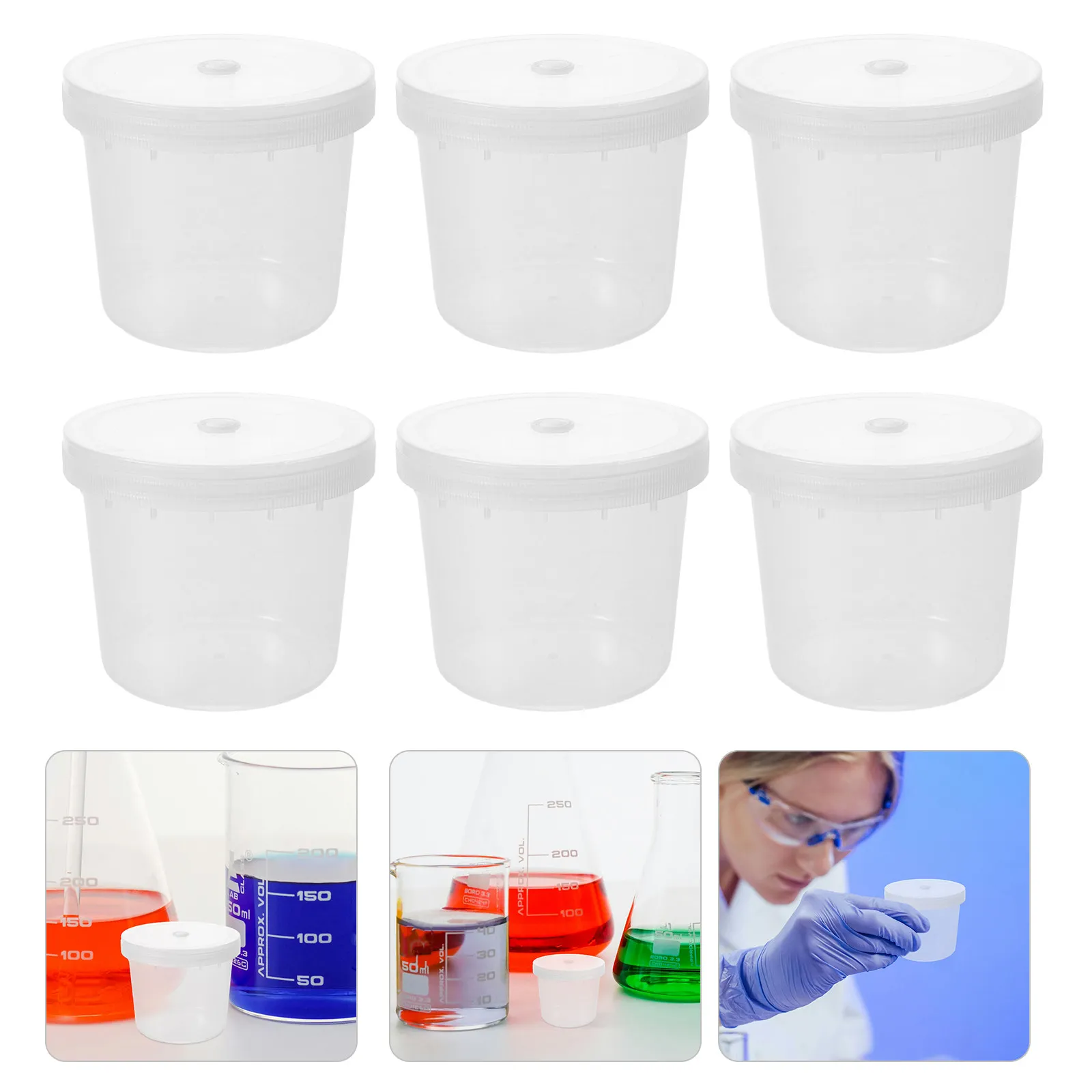 6Pack Wide Mouth Reagent Bottle Transparent PP 480Ml Plastic Labs Bottles Ventilated Cap Sample Storage Container Lab Tissue