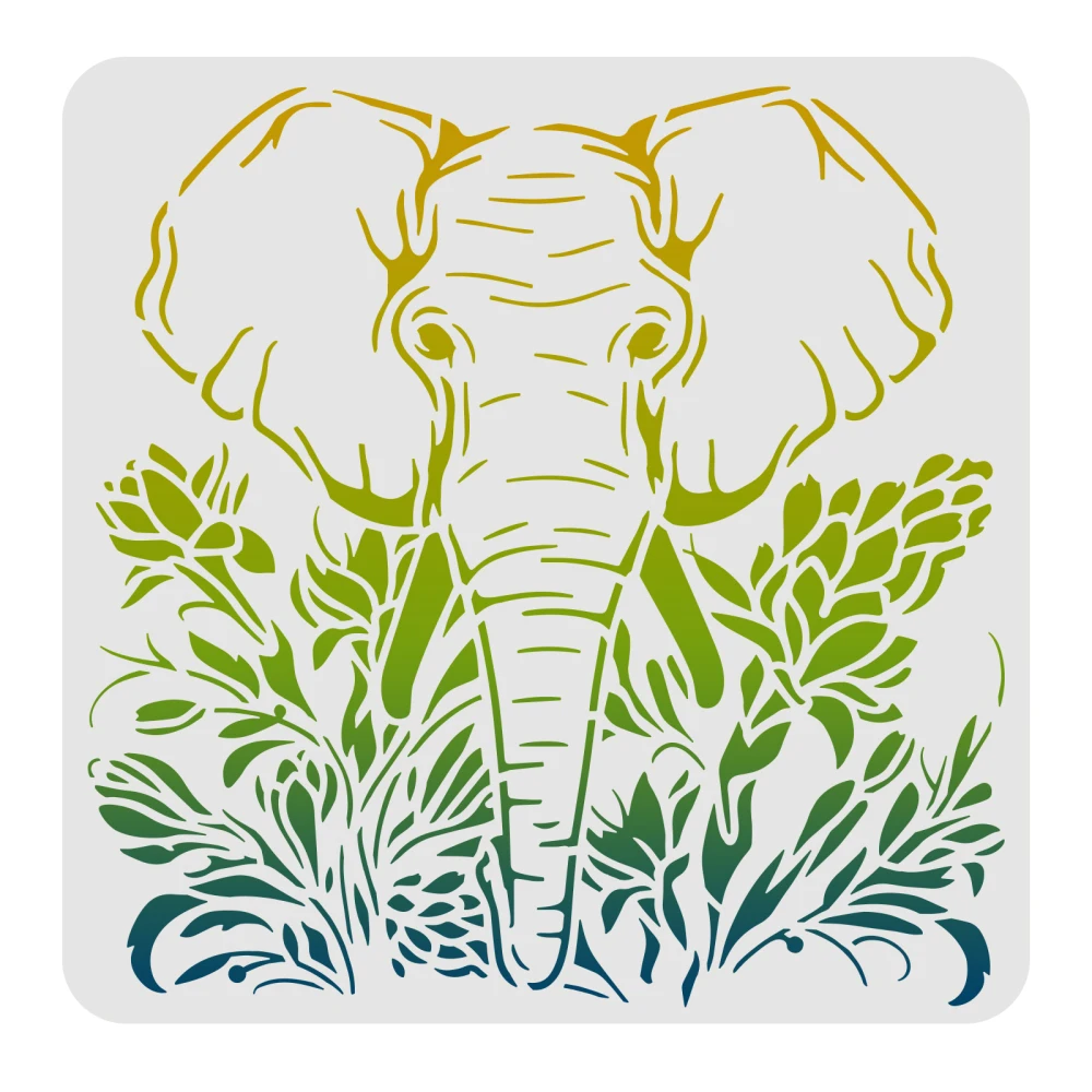 Elephant Stencils Template Plastic Elephant Animal Drawing Painting Stencils Elephant Flower Pattern Reusable Stencil for Paint