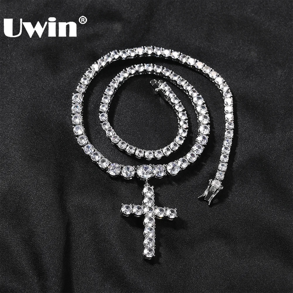 

UWIN Iced Out Drip Cross Tennis Chain Necklace for Women Cubic Zirconia Tennis Necklaces Fashion Jewelry for Mothers' Day