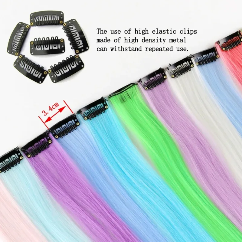 1 stks/UV Glow Clip in Hair Extensions 20 inch Kleurrijke Synthetische Haarstukje Geen Spoor Onzichtbare Clips voor Vrouwen Rave party