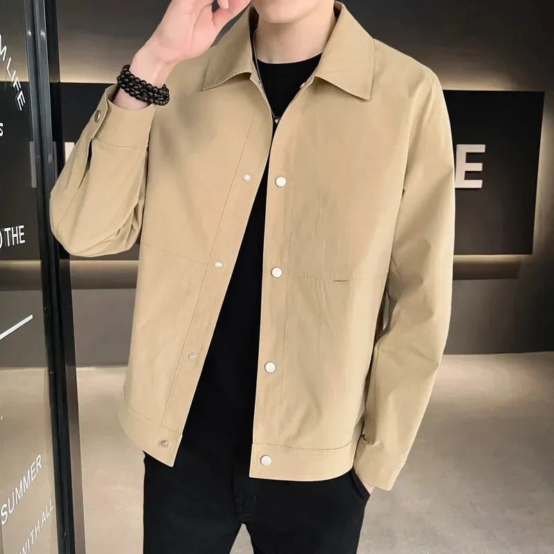 

Autumn and Winter Korean Style Solid Color Lapel Jacket Men's Casual All-match Coat Button Cardigan Lapel Top