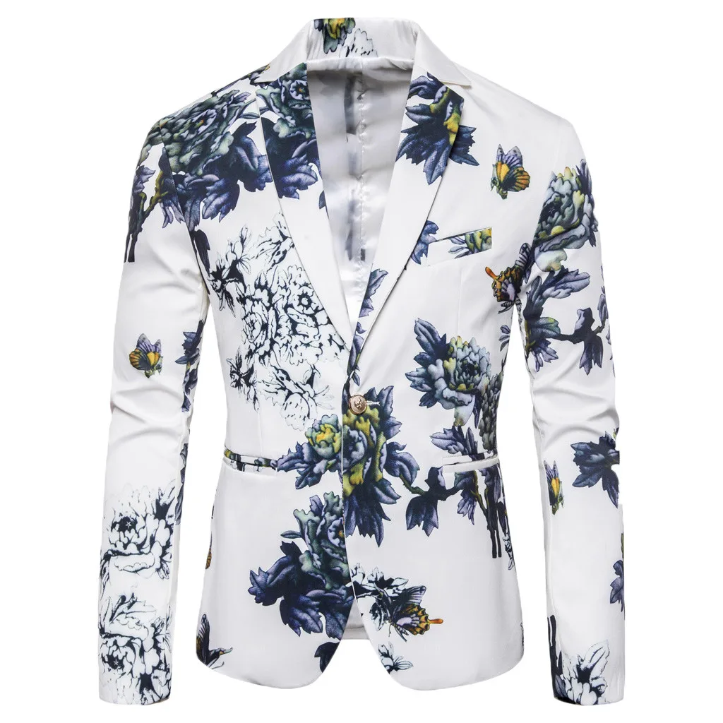 

2024 Mens Floral Print Blazer Jacket Men Korean Trend Streetwear Hip Hop Casual Suit Male Slim Fit Blazers Masculino Homme Coats