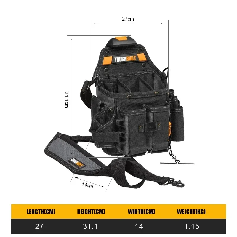 TOUGHBUILT TB-CT-114 Journeyman Bolsa para eletricista + alça de ombro espessada pacote de cintura de armazenamento de grande capacidade