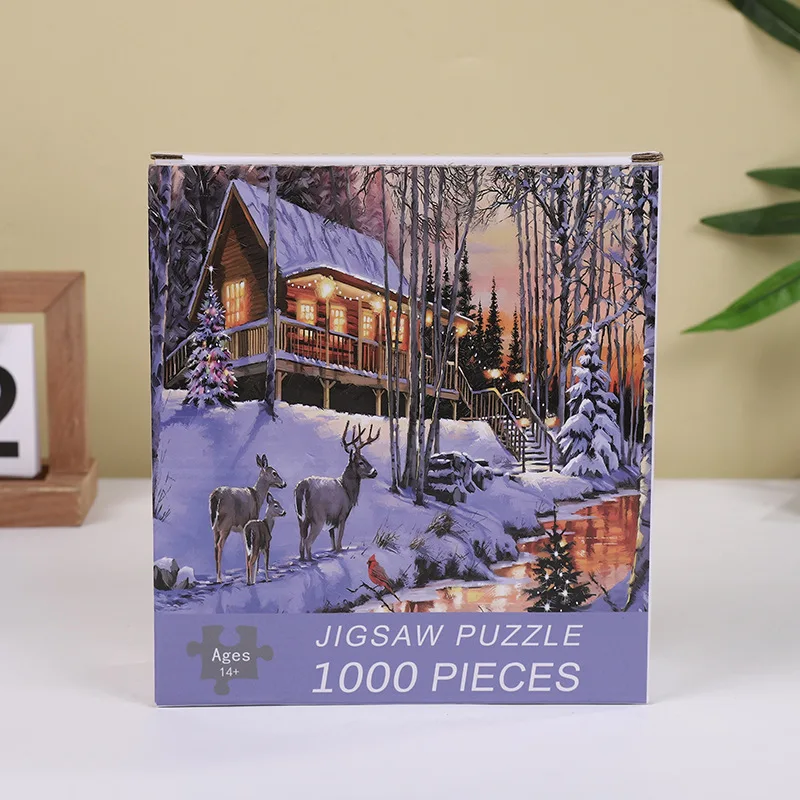 70cm * 50cm 1000 pçs inverno neve cottage coleção quebra-cabeça quebra-cabeça adulto alívio do estresse quebra-cabeça decoração do escritório decoração da parede casa