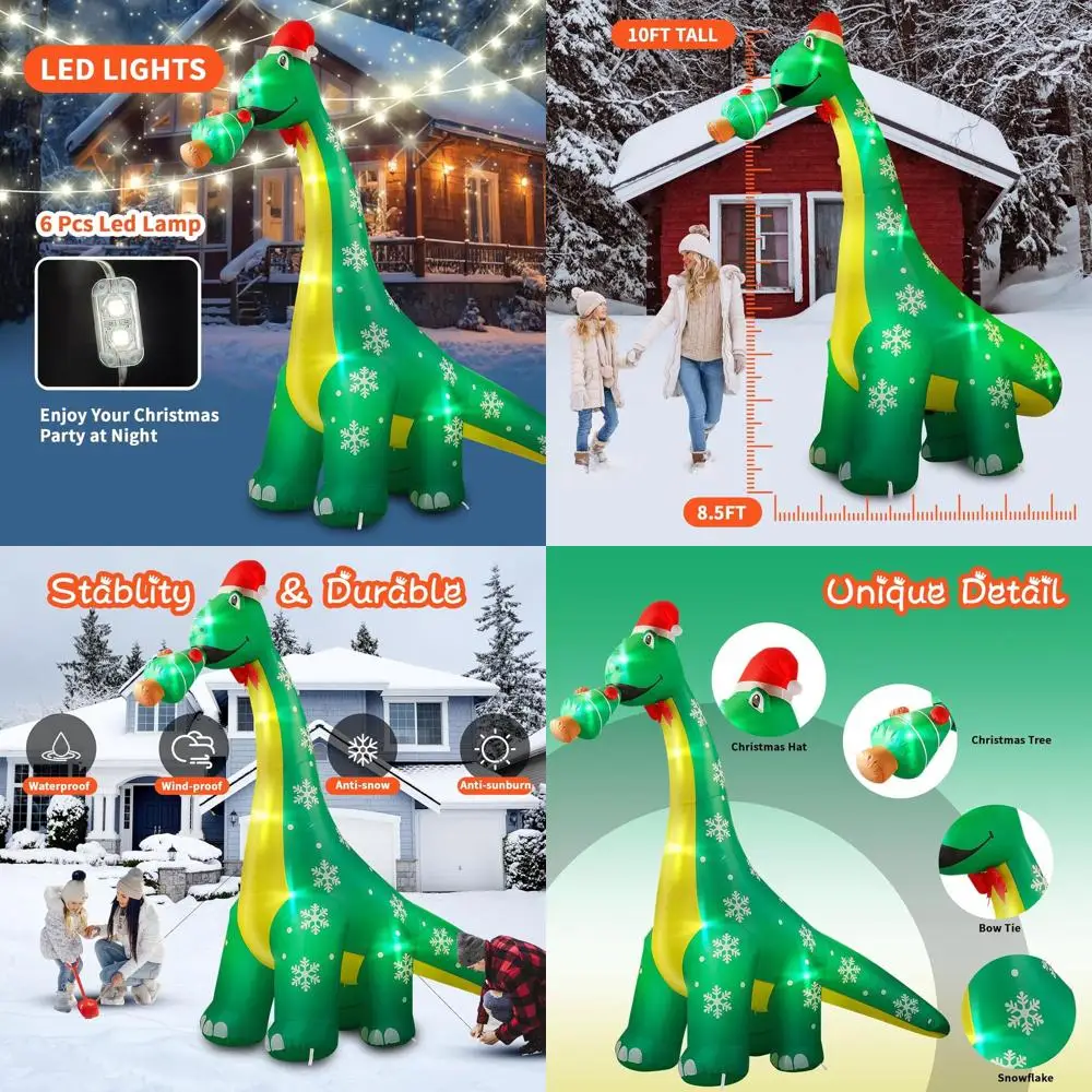 

Рождественское уличное надувное украшение динозавра со светодиодной подсветкой, идеально подходит для двора, сада, газона, праздничного декора