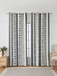 Blue and white circular small grid perforated curtains, living room and bedroom full blackout curtains