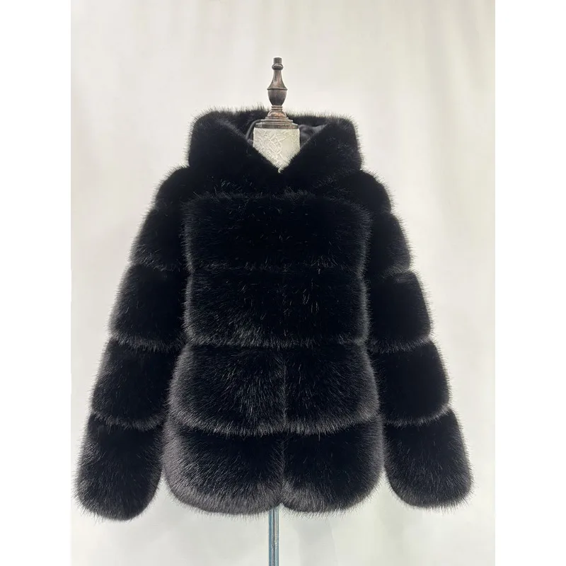 Luxury Women's Clothing Autumn Winter New Faux Fox Fur Jacket Fur Coats Patchwork Hooded Women's Warm Fur Coats Comfortable