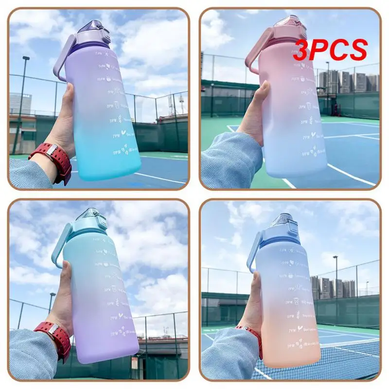 3PCS Water Bottle with Straw Portable Travel Camping Bottles Fitness Bike Cup Summer Cold Water Jug with Time Marker Reusable