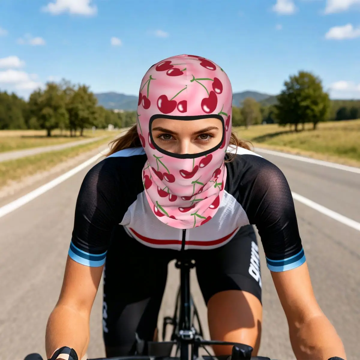 Red Cherry Green Stems Pink Breathable Thin Balaclava Full Face Mask Sun Protection Neck Gaiter For Motorcycle Cycling