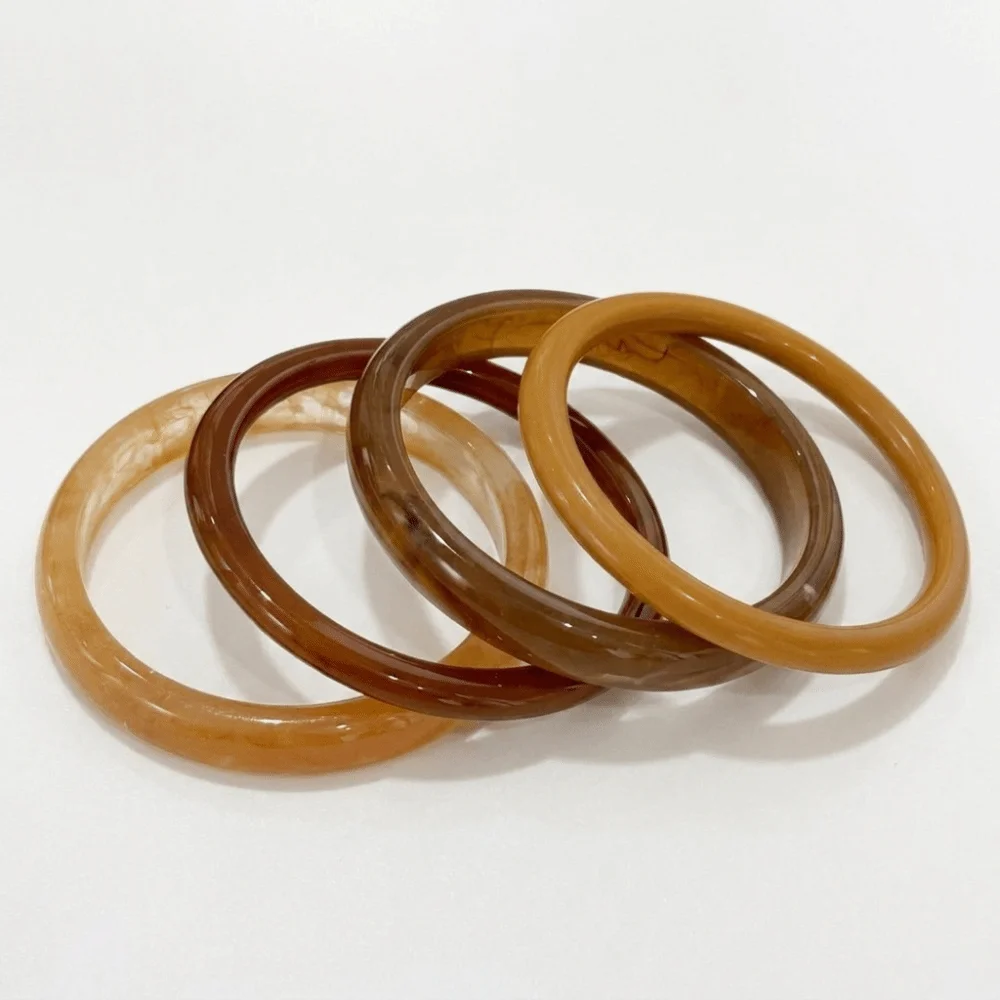 4 pcs/set Minimalist Resin Bracelet Set Light Luxury Vintage Stackable Bangle Transparent Wide Thin Layering Jewelry Gift Giving