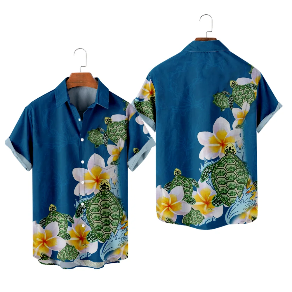 

Мужская гавайская рубашка с принтом морской черепахи, крутая повседневная пляжная рубашка Y2K для летних каникул, большие размеры