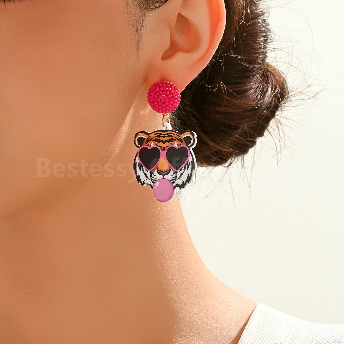 Funny Acrylic Cartoon Cat Tiger Print Dangle Earrings Korean Fashion Cute Jewelry Party Prom Daily Casual Accessories