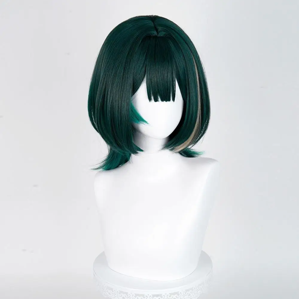 Peluca de Cosplay de Anime Nefer, pelucas con reflejos verdes para mujer, peluca de Cosplay, pelo sintético resistente al calor, fiesta de Halloween