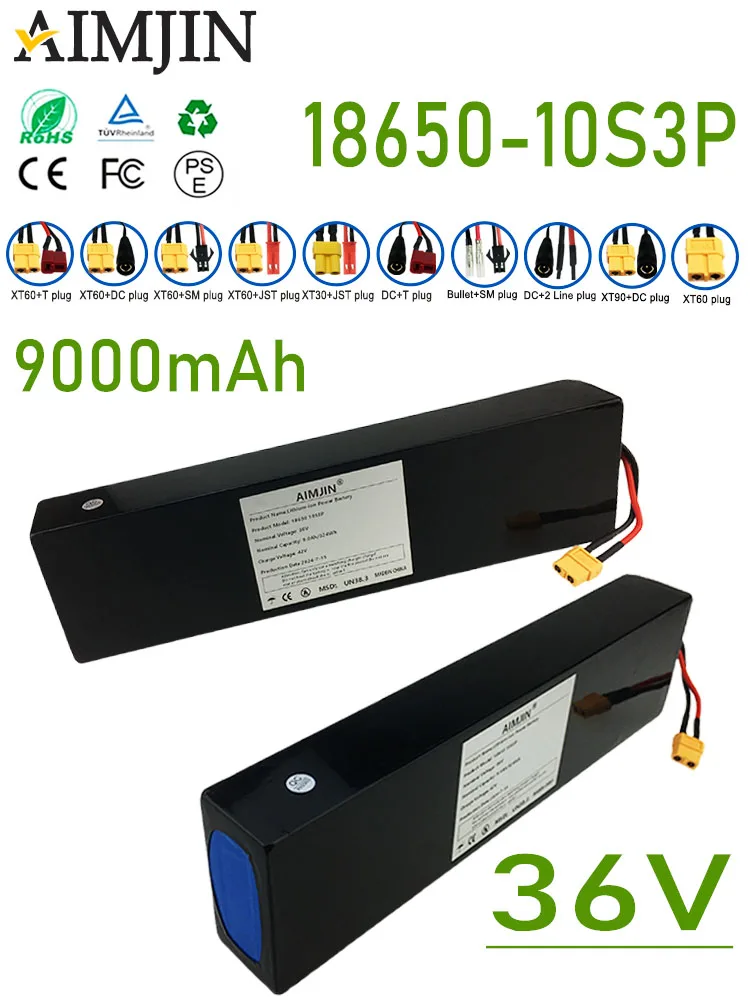 

36V 9000mAh 18650 Rechargeable Lithium-Ion Battery 500W with Built-in BMS for KUGOO S1 S2 S3 Electric Scooters 10S3P