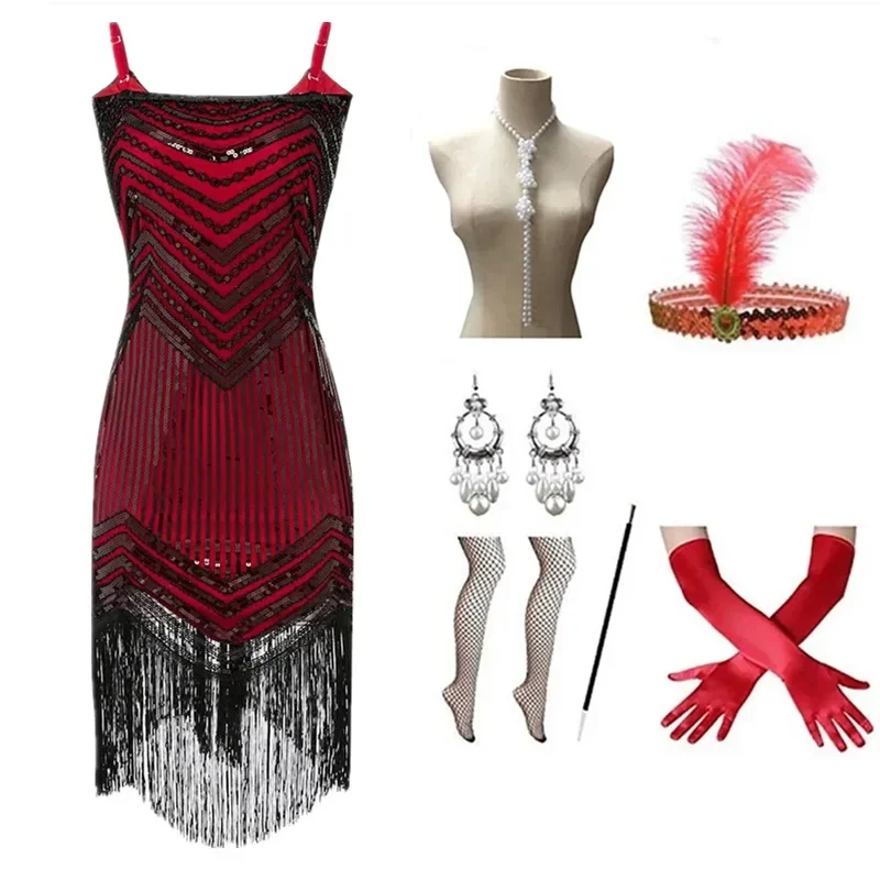 فستان كاميس بدون أكمام للنساء ، شرابة عالية الخصر ، ترتر ريترو ، فستان غاتسبي ، مأدبة سهرة ، ثوب كرة مثير ، فستان ميدي ، تريند