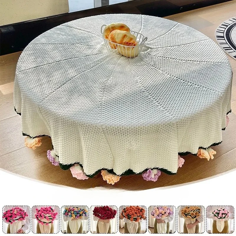 80/110cm Rose Blanket Bouquet Cotton Fringe Plaid Blanket Birthday Valentine's Day Gift Handmade Crochet Fuzzy Sweater Blanket