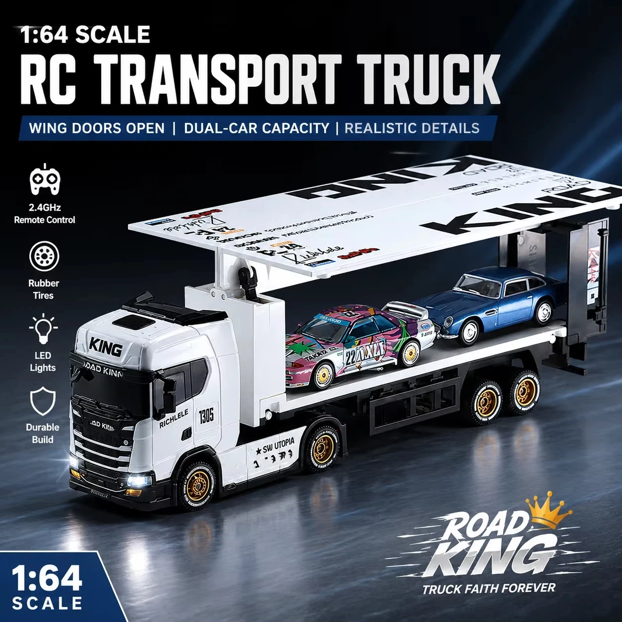 

Mini desktop remote control car, road container truck, RC remote control alloy car, boys' day gift, drift toy car