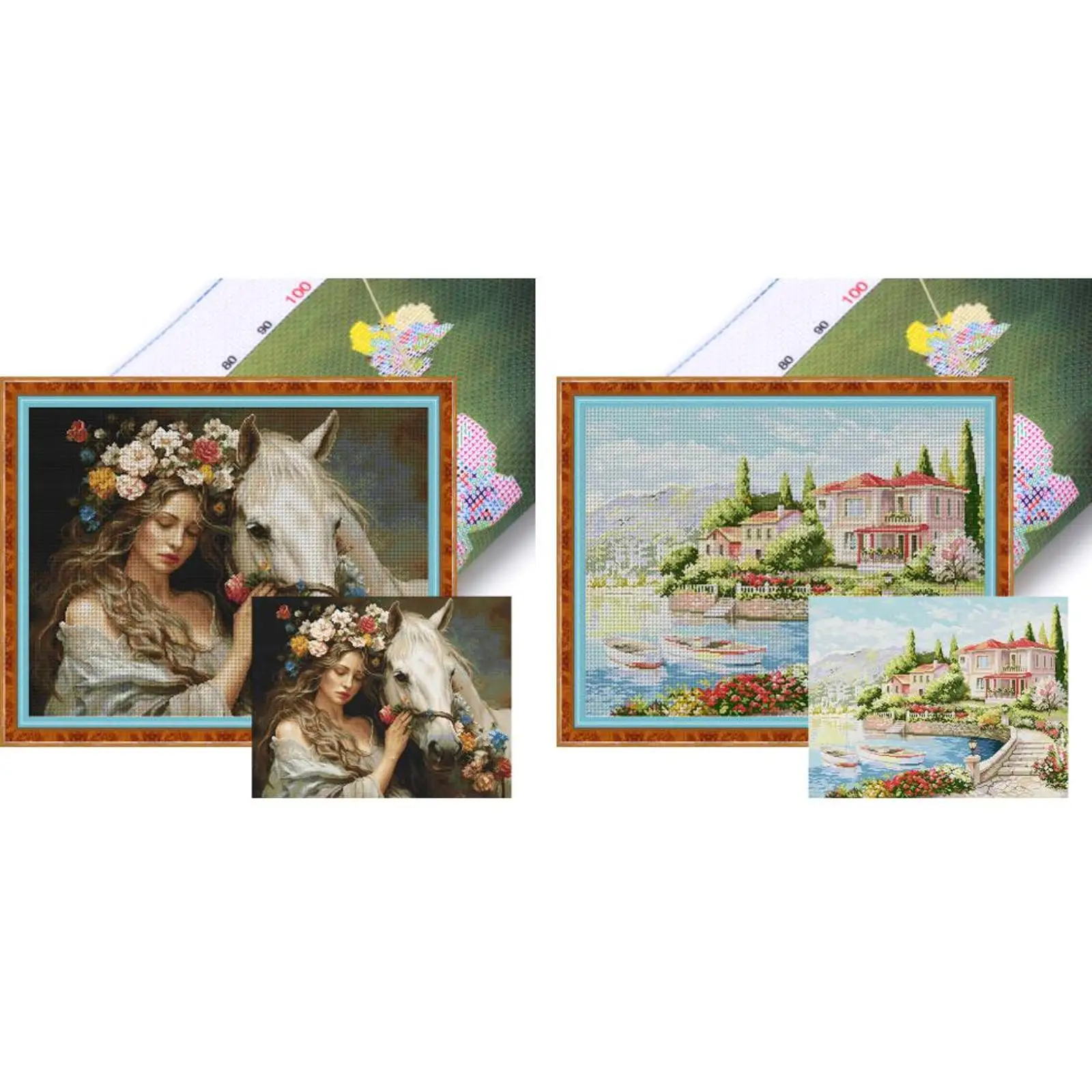 

Full Embroidery cotton Thread 11CT Printed Girl Horse Cross Stitch 74x61cm