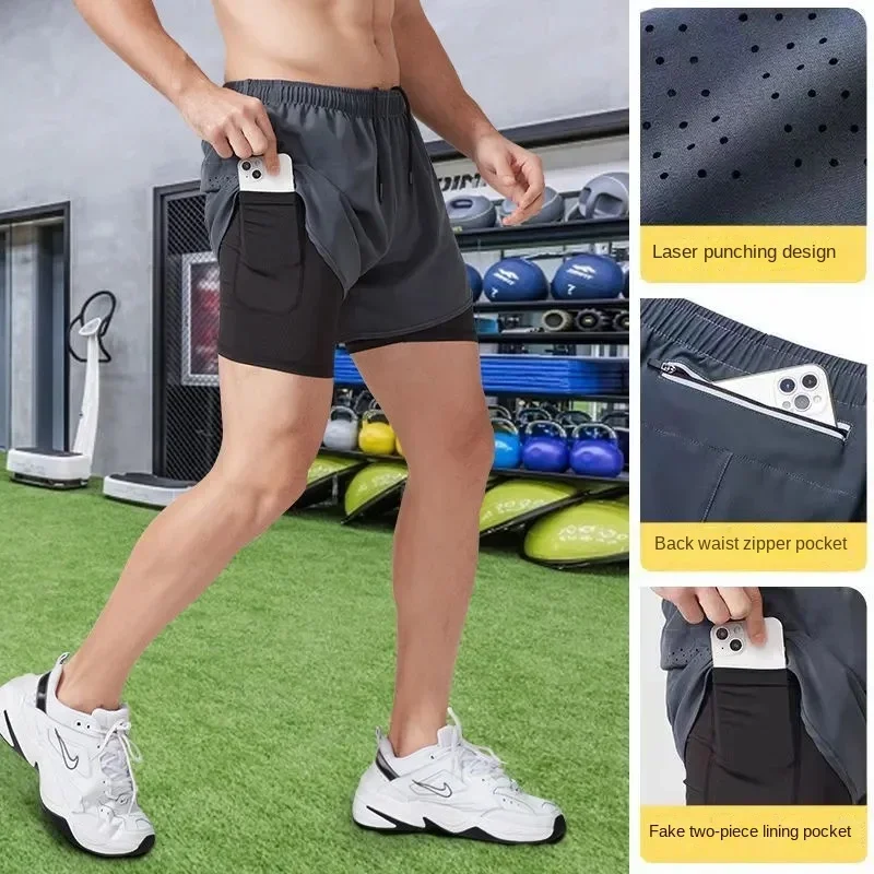 

NEW Sport Shorts Men Sportswear 2 in 1 Short Pants Double-deck Beach Bottoms Summer Gym Fitness Training Jogging Running Shorts