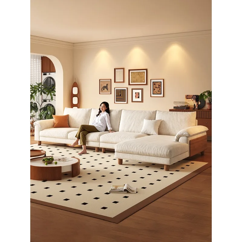 Fabric sofa large apartment cream cotton and linen living room corner sofa