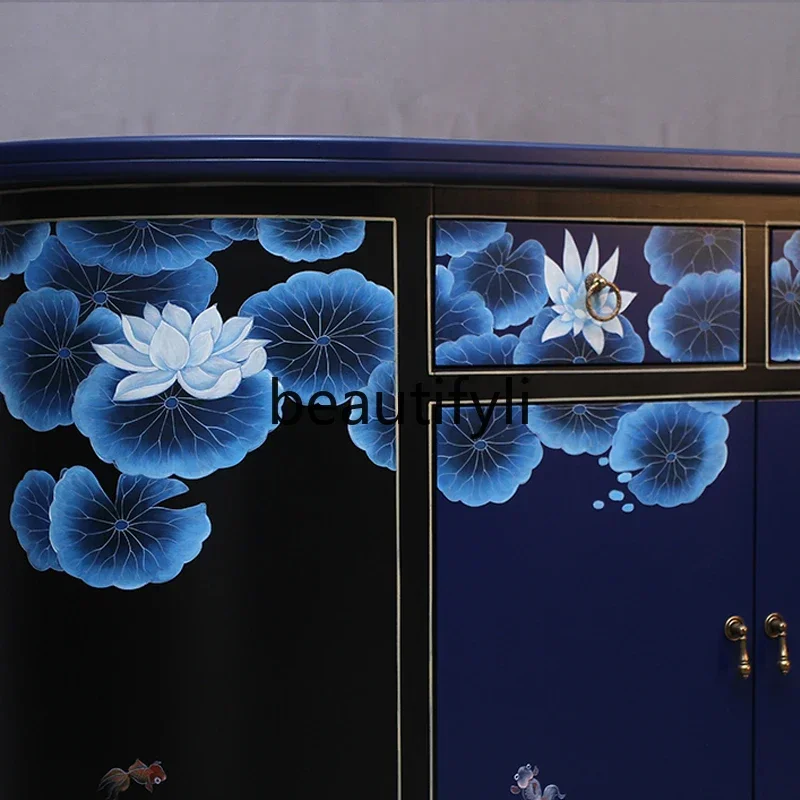 ss8617 خزانة مدخل جديدة على الطراز الصيني، خزانة جانبية كلاسيكية مزخرفة مرسومة يدويًا #3