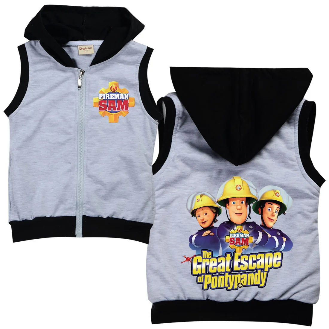 Firefighter Fireman Sam Hoodie Kids Zipper Jacket Baby Boys Hooded Sleeveless Outwear Baby Girls Fashion Clothes Toddler Coat