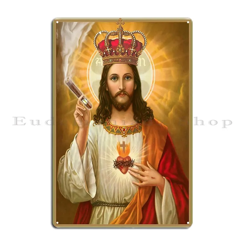 Cigar Smoker Jesus Religious Christian Art Portrait Metal Plaque Kitchen Designs Wall Mural Club Wall Mural Tin Sign Poster