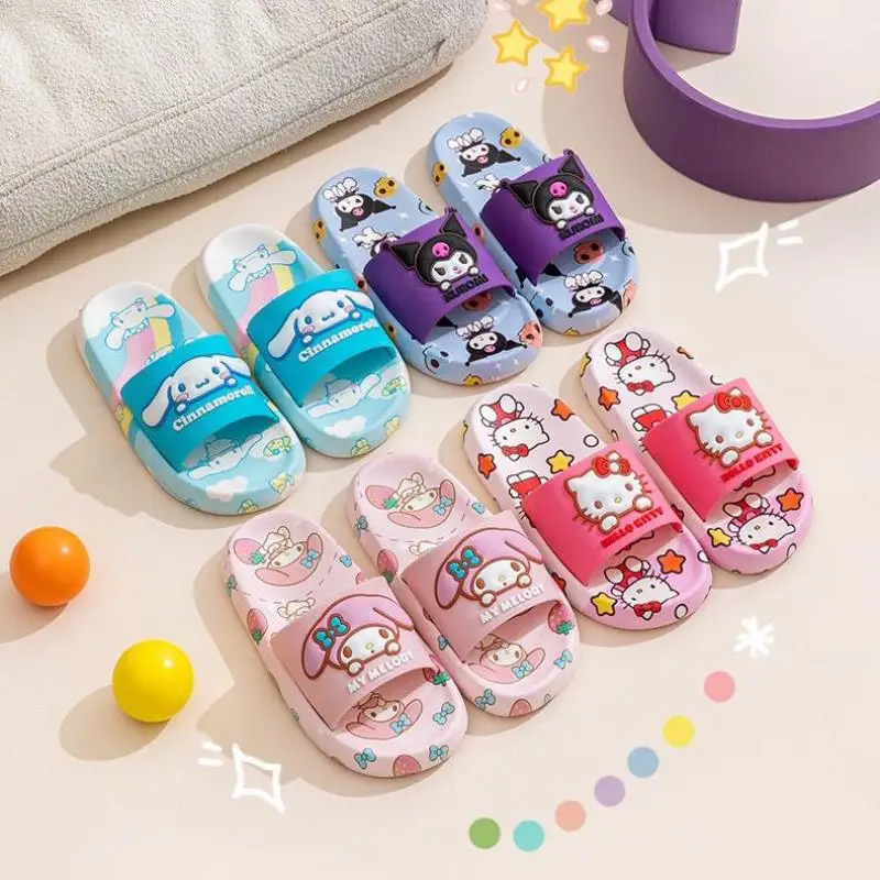 

Sanrio Kuromi противоскользящие тапочки Kawaii, детские тапочки с героями мультфильмов для девочек и мальчиков, домашняя ванная комната, душ, мягкая подошва, легкий вес, пляж, лето, хит продаж