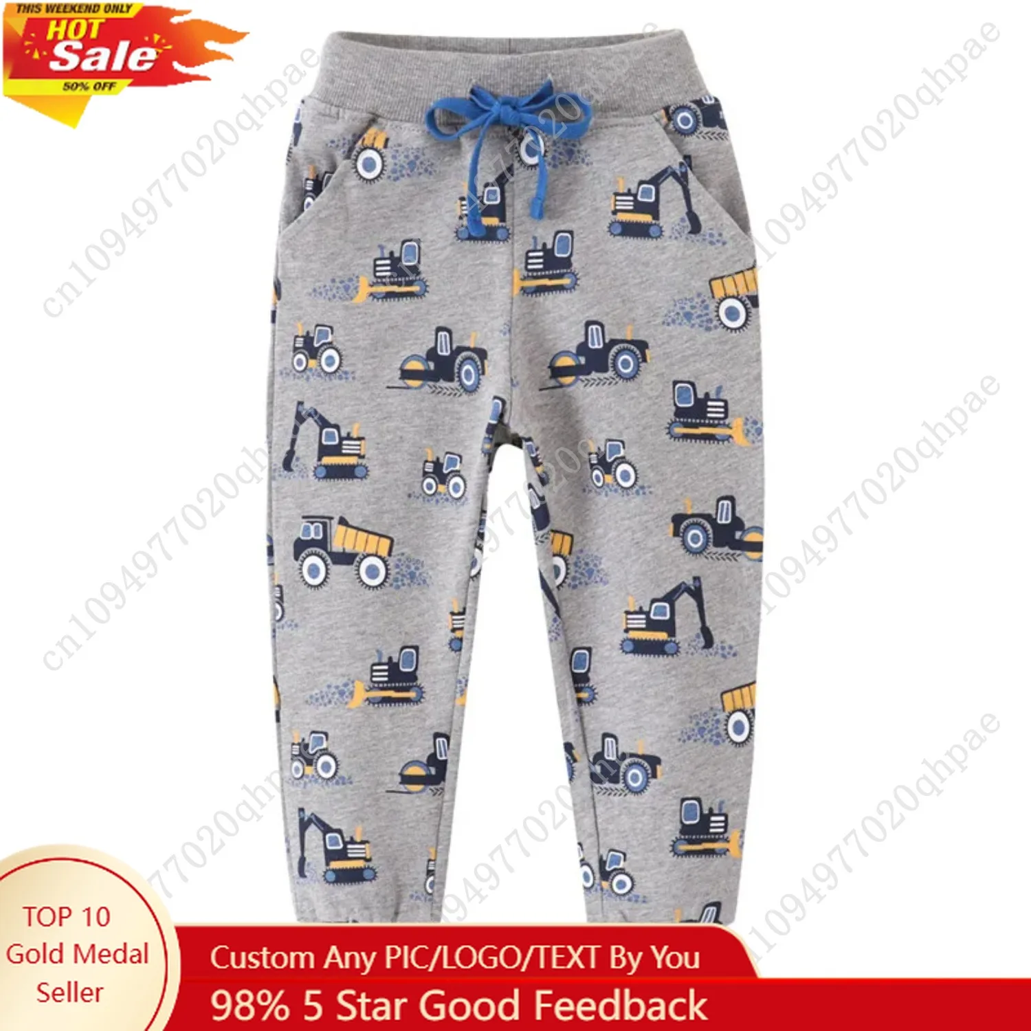 

Jumping Meters New Arrival Excavators Boys Trousers Pants For Autumn Winter Cartoon Characters Print Fashion Baby Sweatpants