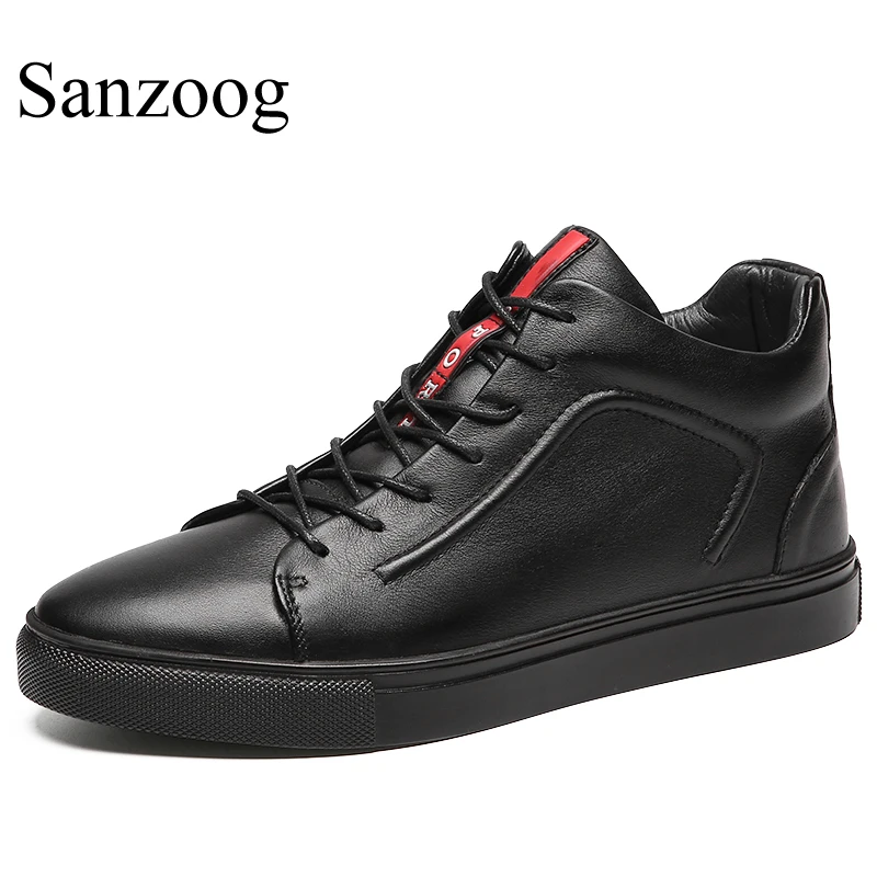 

Men Genuine Leather Sneakers High Top Skateboarding Shoes Ankle Casual Winter Plush Luxury Brand Designer Big Size 46 47