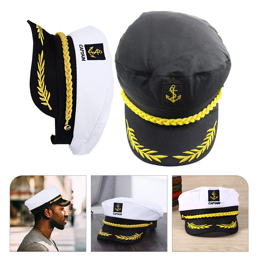 หมวกกัปตัน 2 ชิ้น คุณภาพสูง ปรับขนาดได้ ซักได้ สำหรับการเดินเรือ ล่องเรือ ชุดกัปตัน หมวกกะลาสี