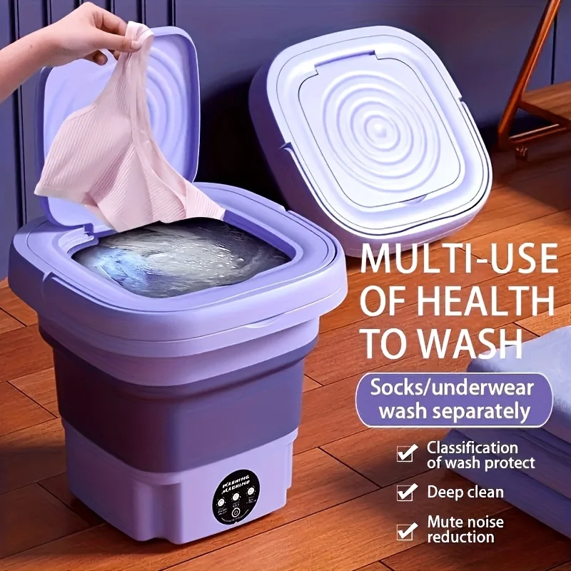 

Foldable Washing Machine: 8-Liter Large-Capacity Mini Washing Machine with 3 Deep-Clean Semi-Automatic Wash Cycles and Gentle Spin-Dry Function, Ideal for Socks, Clothing, Towels, and Delicates (Purple)