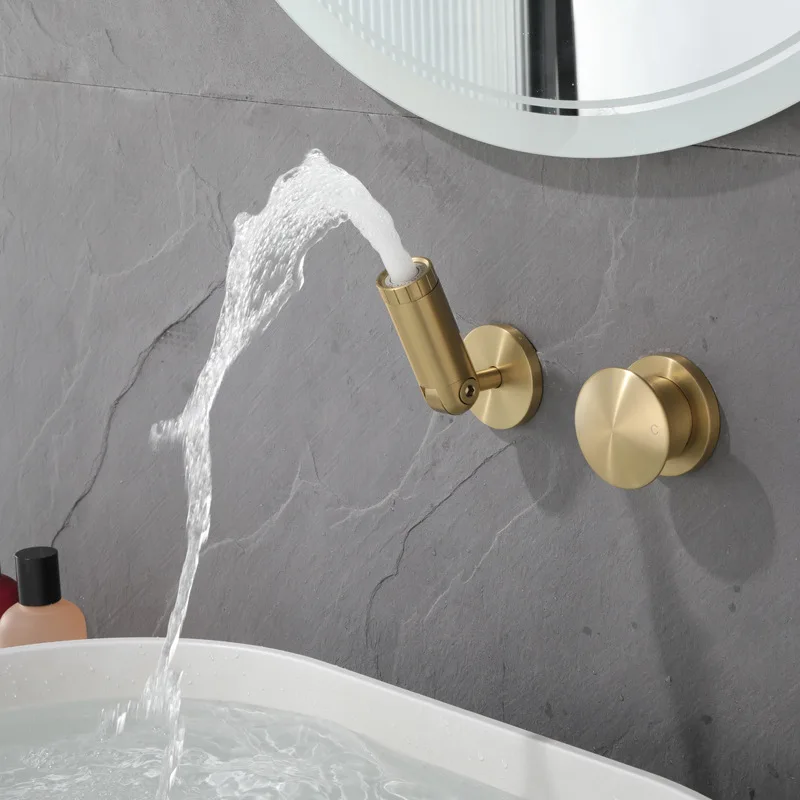 Modern Wall Mounted Basin Faucet Set 2 Pieces Bathroom Sink Embedded Tap