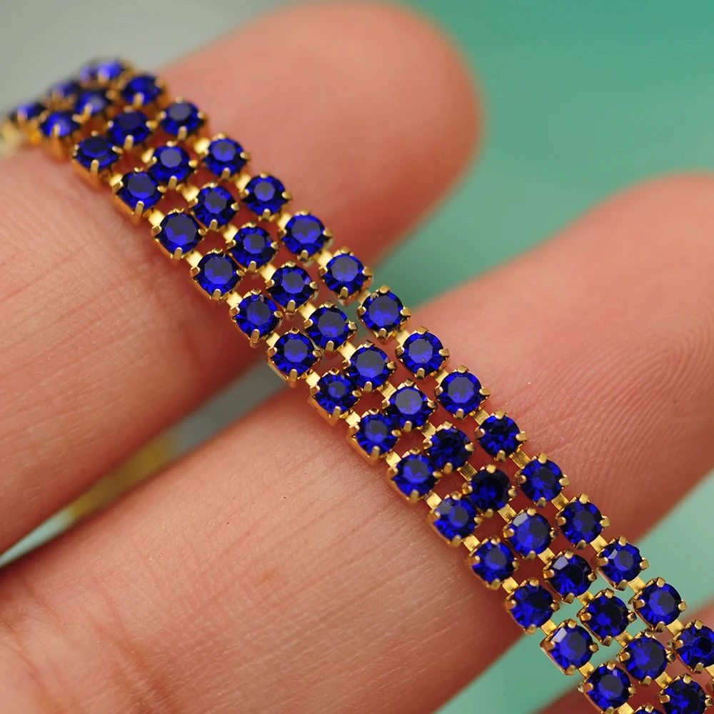 10m Goldboden Glitzer-Glas-Kristall-Strass-Kette zum Aufnähen für DIY-Schmuck, Näharbeiten und Bekleidungszubehör – Detail 2